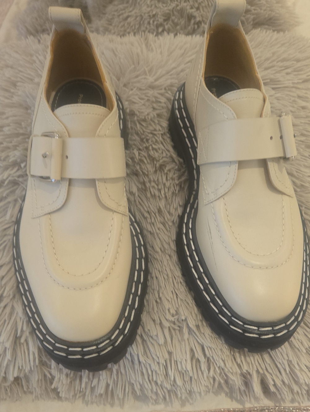 Proenza Schouler Cream Leather Buckle Strap Loafers